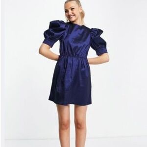 Girl In Mind puff sleeve mini taffeta dress in navy size US 4 UK 8 EU 36 Party